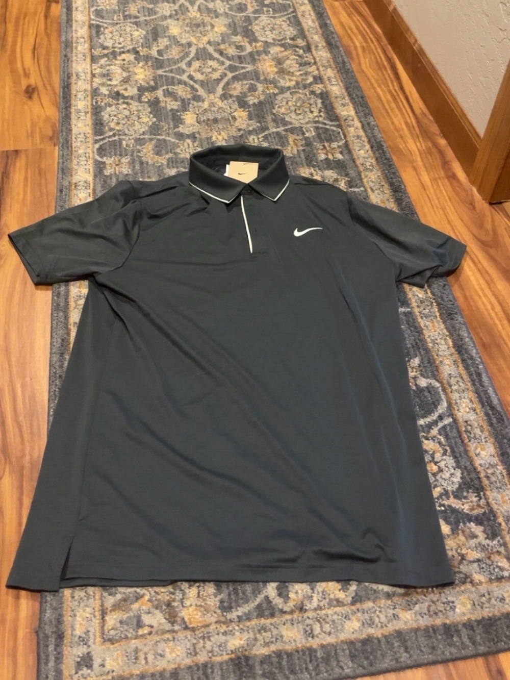 Nike Men's Dark Gray Golf Polo with White Swoosh